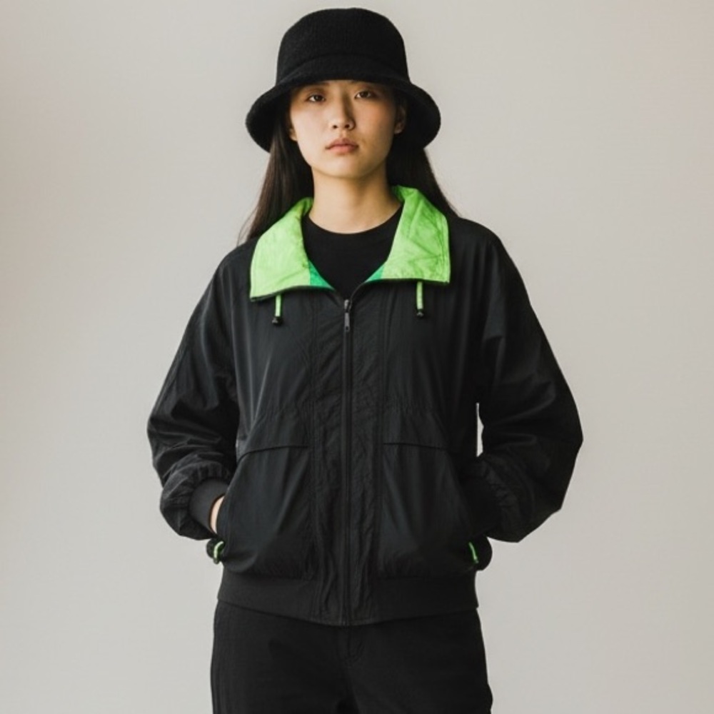 vintage 80s 90s black neon green streetwear windbreaker jacket